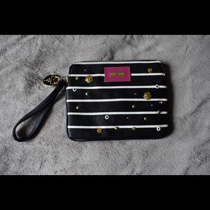 Betsey Johnson black white stripe wristlet large